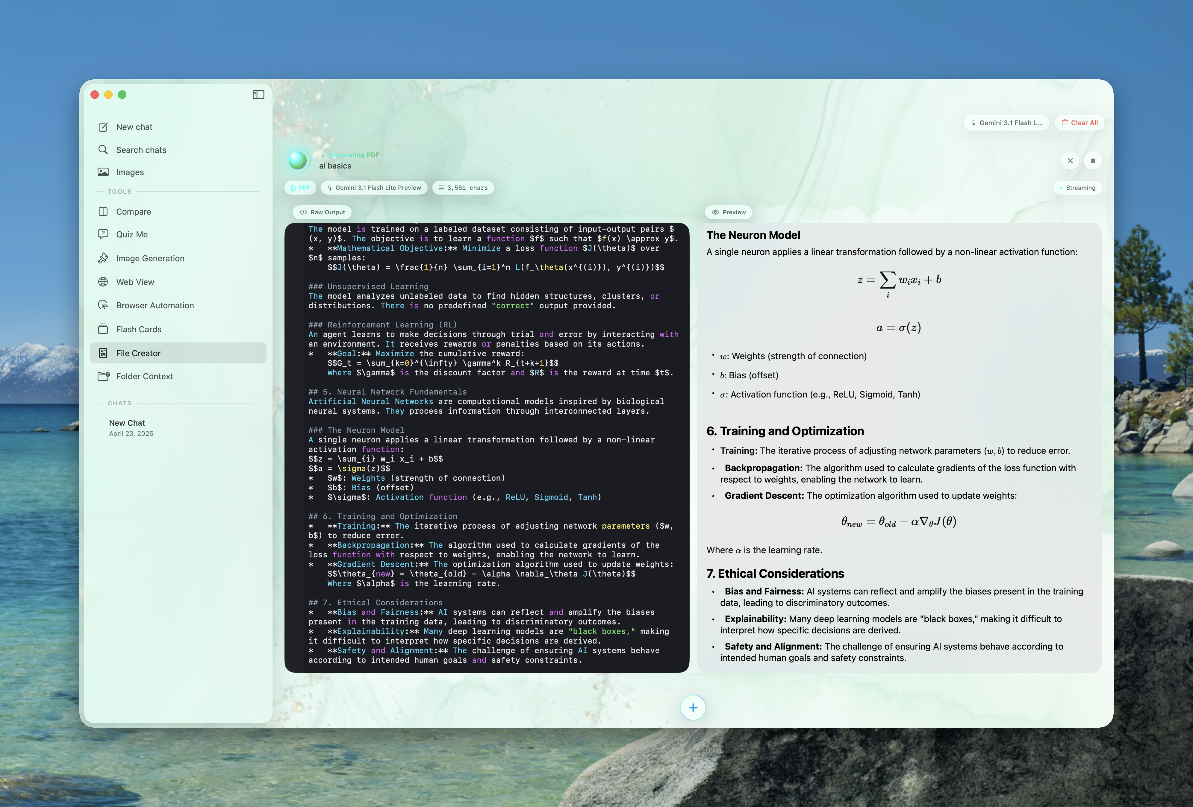 Prism file creator generating and previewing a PDF