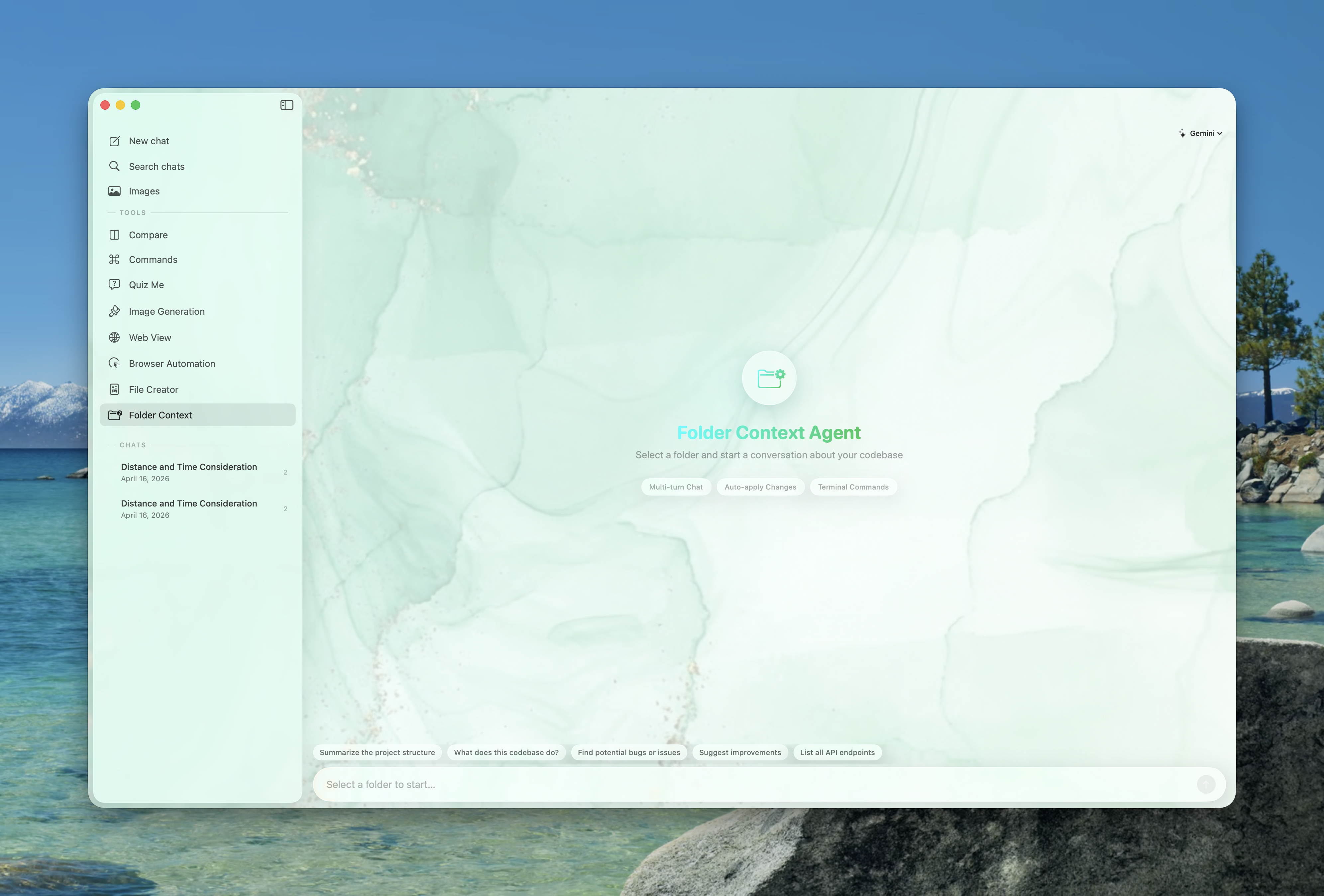 Prism folder context tool in the main window