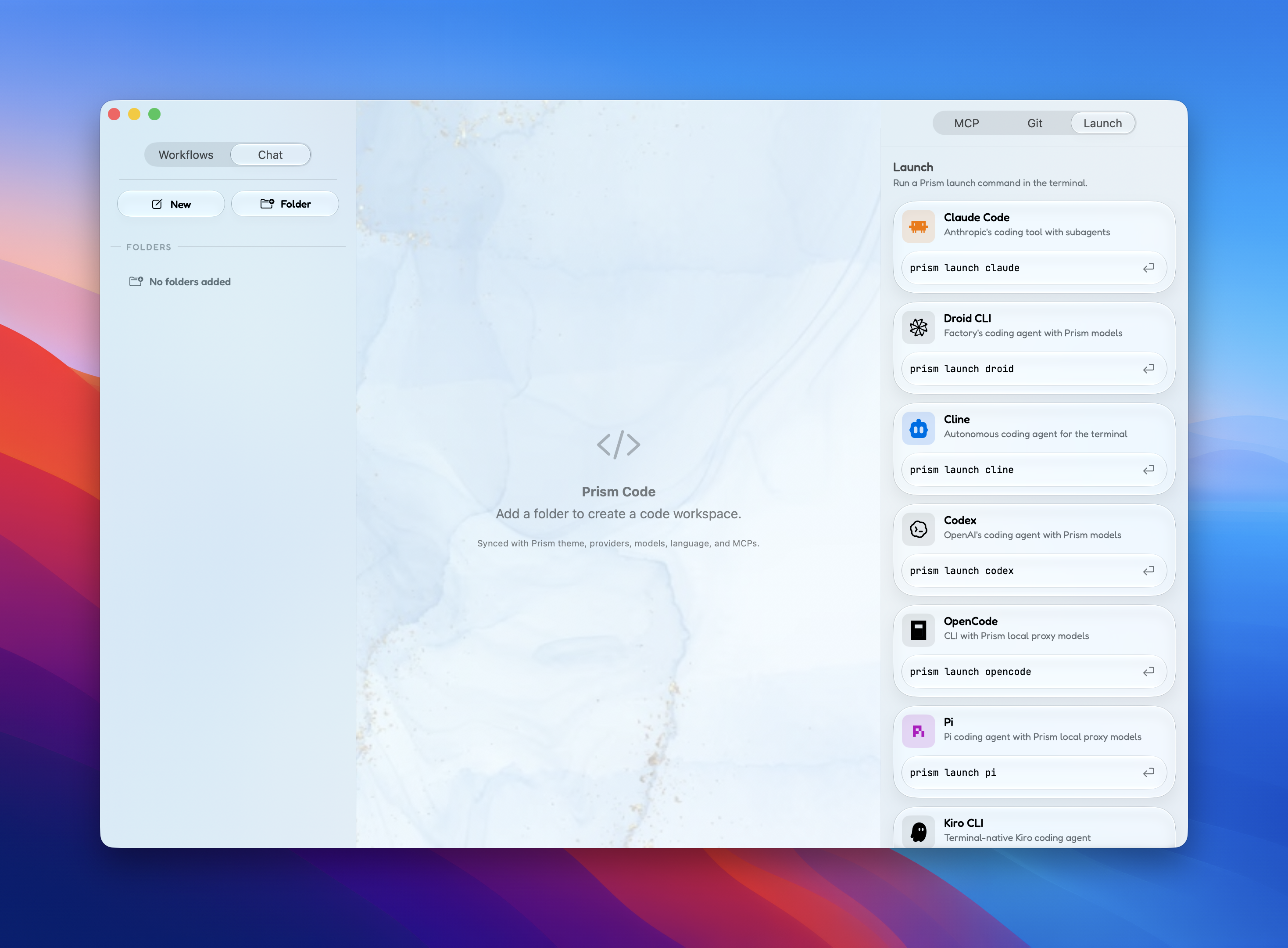 Prism Code editor with integrated terminal on macOS